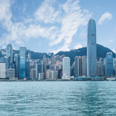panoramic view of victoria harbor in Hong Kong,China.