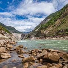 Architectural Landscape of Xiaowan Bridge on Lancang River in Nanjian County, Dali Prefecture