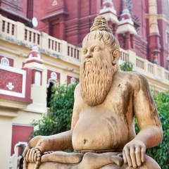 Statue of man in meditation pose with mala in Laxmi Narayan temple or birla madir in new delhi, India
