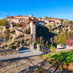 The Monastery of Great Meteoron is the largest monastery at Meteora. Meteora is one of the most precipitously built complexes of Eastern Orthodox monasteries in Greece.