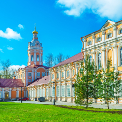 The Northern (Prosfornyi) Building and the Riznica tower of Alexander Nevsky Lavra (Monastery), are the examples of Baroque style, Saint Petersburg, Russia.