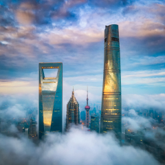 Aerial Shanghai Lujiazui night scenery