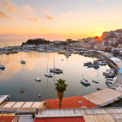 Athens, Greece - January 01, 2017: Evening view of Mikrolimano marina in Athens, Greece.