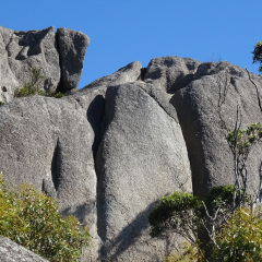 Massive ancient granite domes of Porongurup National Park Western Australia  rise 670 metres, giving exhilarating views of the landscape, from the glass  Granite Skywalk suspended from Castle Rock. 