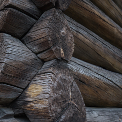 Notched corner of a traditional Norwegian log house