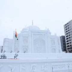 Sapporo, Japan - February 2012: The 63rd Sapporo Snow Festival at Odori Park. It was held from February 6 to 12, 2012, people come to see the hundreds of beautiful snow statues and ice sculptures.