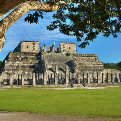 Temple of the Warriors in Chichen Itza, Quintana Roo, Mexico. Mayan ruins  near Cancun.