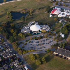 Aerial view of Kits Point, Vanier Park and Pacific Space Centre. Picture taken in Kitsilano, Vancouver city, BC, Canada.