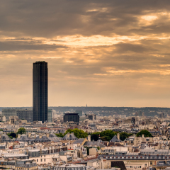 Paris skyline with Maine-Montparnasse Tower at sunset