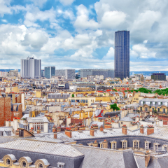 Beautiful panoramic view of Paris from the roof of the Pantheon. View of the Montparnasse tower.