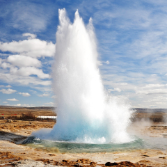 Famous Geyser eruption in a sunny day, Iceland
