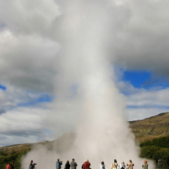 Eruption of geyser Strokkur in the Geysir area, Iceland.