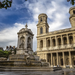 Church Saint-Sulpice and the fountain in front of her. Paris. France
