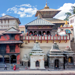 View of the Pashupatinath Temple from across the Bagmati River in Kathmandu
