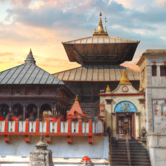 Votive temples and shrines in a row at Pashupatinath Temple, Kathmandu, Nepal.