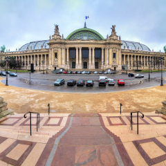 180 degree panoramic view of the Grand Palais in Paris, seen from the Petit Palais