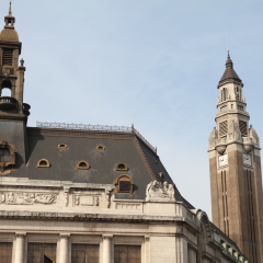 Hotel de Ville and Belfry (with 70 m. height, added to the Unesco?s World Heritage List in 1999). Charles II square. Charleroi (Hainaut, Wallonia). Belgium.