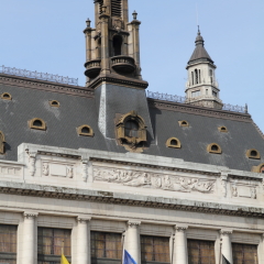 HOtel de Ville and Belfry (with 70 m. height, added to the Unesco?s World Heritage List in 1999). Charles II square. Charleroi (Hainaut, Wallonia). Belgium.