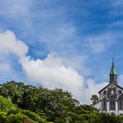 Oura Catholic Church  and blue sky in Nagasaki, Japan