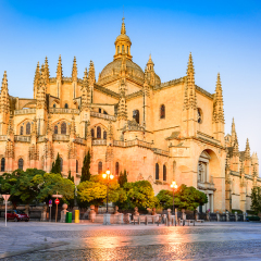 Segovia, Spain.  Gothic-style Roman Catholic cathedral located in the main square Plaza Mayor. Castilla y Leon