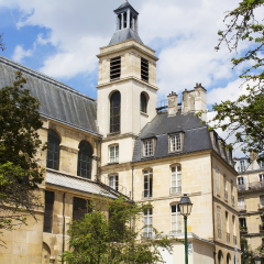 View of buildings in Le Marais district in Paris
