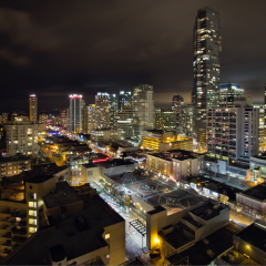 Vancouver BC Canada Robson Street Shopping District Cityscape at Night