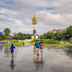 Memorial in phnom penh. The capital of cambodia. The reflection is due to a heavy rain shower a shortwhile ago