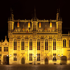 Night view of  Bourg square "Place du Bourg", Bruges. Belgium