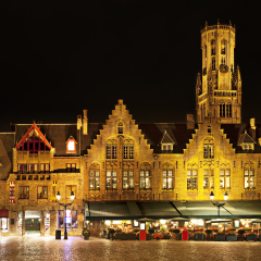 Night view of  Bourg square with Belfort tower, Bruges. Belgium