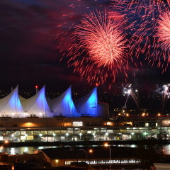 Downtown Vancouver with Canada Day Celebration fireworks