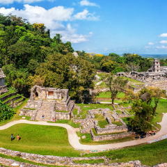 Mayan ruins in Palenque, Chiapas, Mexico. Palace and observatory. It is one of the best preserved sites, which contains interesting architecture and is popular tourist attraction