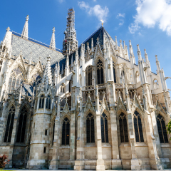 Exterior view of the famous neo gothic Votivkirche (Votive Church) in Vienna