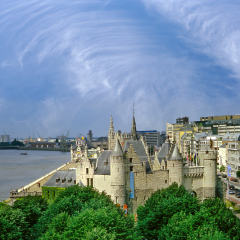 Embankment river Scheldt and National Maritime Museum in Antwerp, Belgium