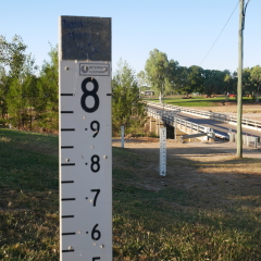 flood depth markers on the Flinders River, Hughenden, Queensland Australia
