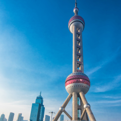SHANGHAI, CHINA - APRIL 1, 2016:Shanghai Oriental pearl TV tower building scenery. The Oriental pearl TV tower is one of the famous landmarks in Shanghai, China.