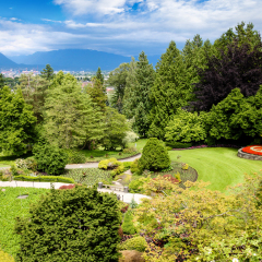 Queen Elizabeth Park in Vancouver. At 152 meters above sea level, the public park is the highest point in Vancouver with spectacular views of the gardens, city and mountains on the North Shore.