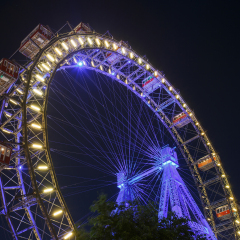 Wiener Riesenrad in Prater - oldest and biggest ferris wheel in Austria. Symbol of Vienna city at night
