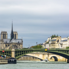 View from the Bridge of the Seine to Sully and Notre Dame. Paris. France