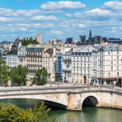 Paris, view of ile Saint-Louis and the pont de la Tournelle, panorama of the Seine

