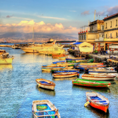 Boats in the harbor of Santa Lucia - Naples, Italy