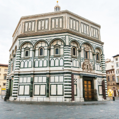 travel to Italy - Florence Baptistery (Battistero di San Giovanni, Baptistery of Saint John) on Piazza San Giovanni in morning