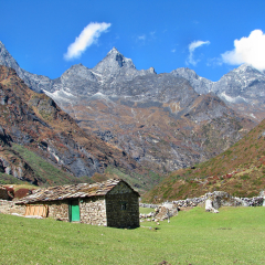 Small stone house in Sagarmatha National Park, Himalayas, Nepal