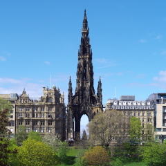 Princes Street, Edinburgh, Scotland. A view which includes the Scott Monument and Jenners department store