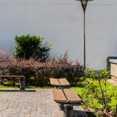 View of Jardin Atlantique in Paris. Jardin Atlantique is a public park and garden located on the roof that covers the tracks and platforms of the Gare Montparnasse railway station. Paris, France.