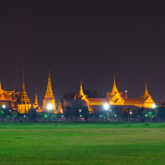 Grand palace and Wat phra kaew  with splendor in the evening from the point of view of sanam Luang 