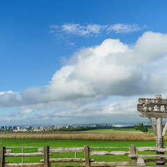 View of the cityscape of Sapporo from Hitsujigaoka Observation Hill.  The signboard says "Hitsujigaoka Observation Hill".