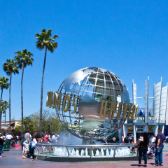Los Angeles, U.S.A. - May 30 2011: Hollywood, people around the fountain the Universal Studios entrance