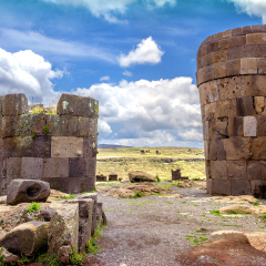 Sillustani - pre-Incan burial ground (tombs) on the shores of Lake Umayo near Puno, in Peru 