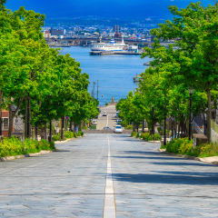 Hachimanzaka Slope at Hokkaido Hakodate Japan