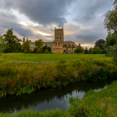 Tewkesbury Abbey South View B, The Abbey Church of St Mary the Virgin, in the English county of Gloucestershire, second largest parish church in the country and a former Benedictine monastery